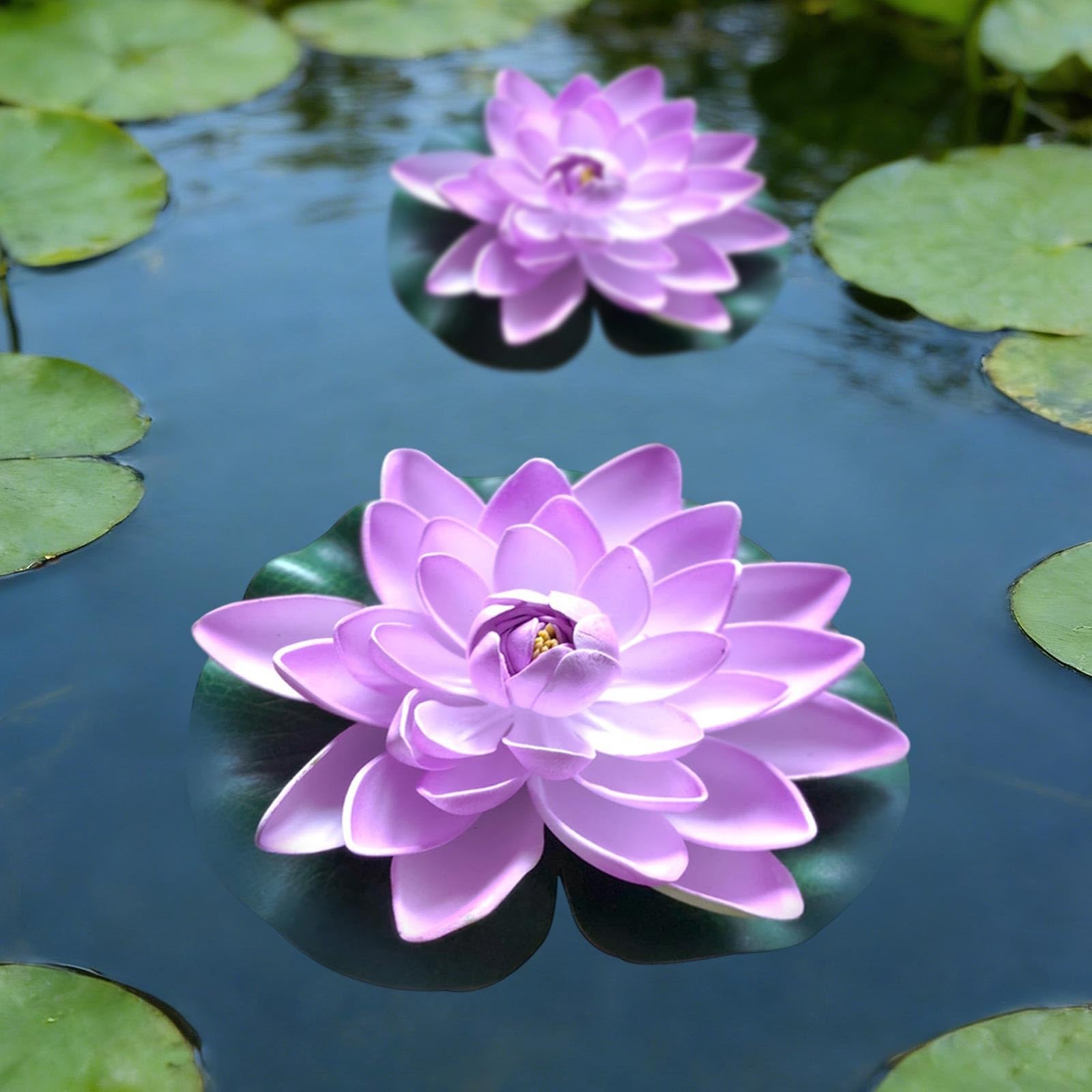Floating Lotus Lights, Lily Pads Pool Flowers Floating Candles Decor, Artificial Pond Plants Decorations for Pool Pond Outdoor Indoor (Purple)