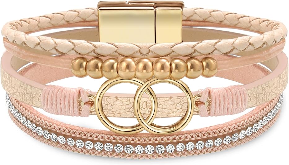 Btysun Bracelets for Women,Stocking Stuffers for Teens Birthday Gifts for Mom Inspirational Gift for Women Mother's Day Daughter Wrap Bracelet Sister Friend Teen Girl Gifts Leather Layered Jewelry Valentines Gift for Her