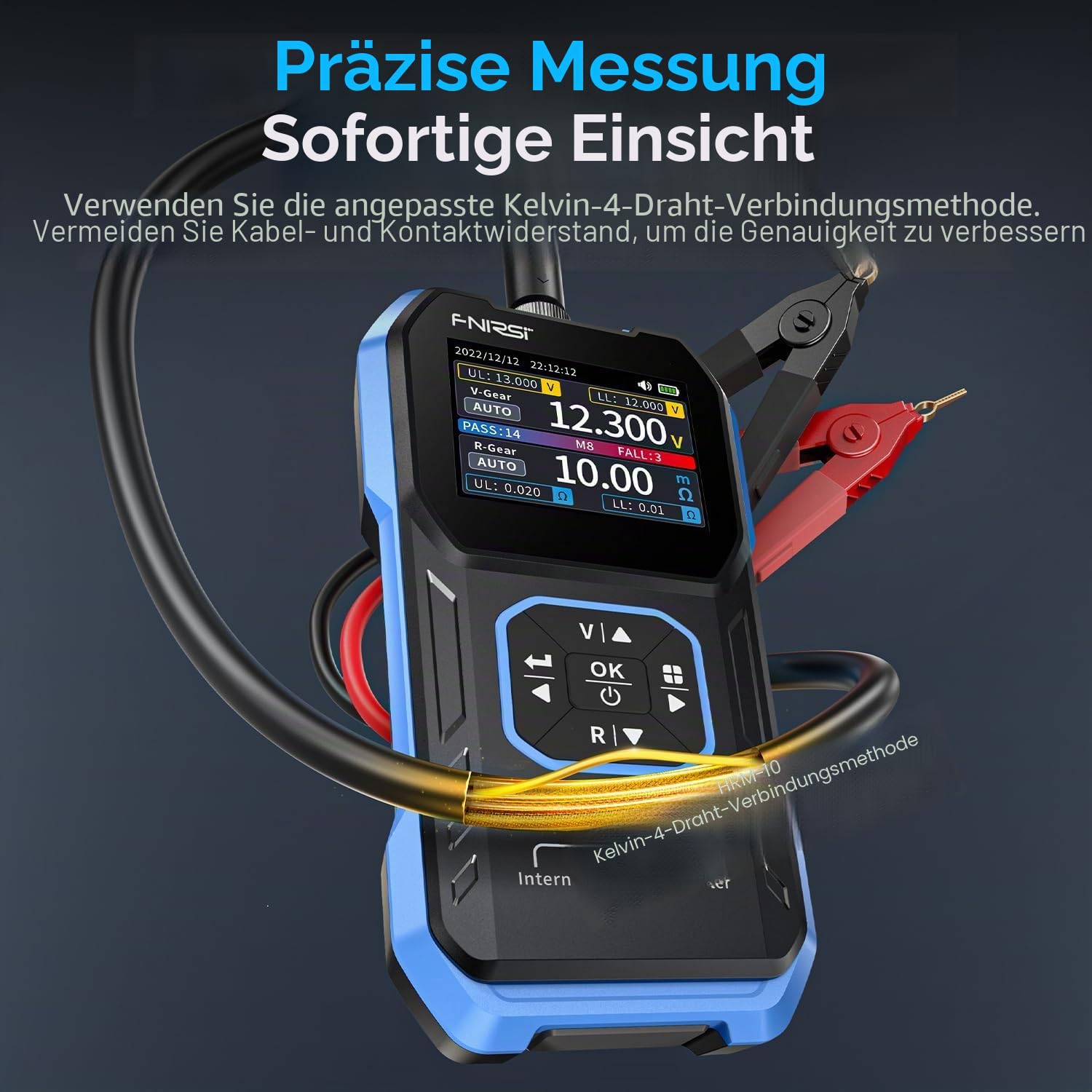 FNIRSI HRM-10 Batterietester für Innenwiderstand und Spannung, Milliohm-Messgerät 100V, 200 Ω, Autobatterietester, Prüfgerät für AAA, AA und alle Batterietypen, Haushaltsbatterie-Analysator
