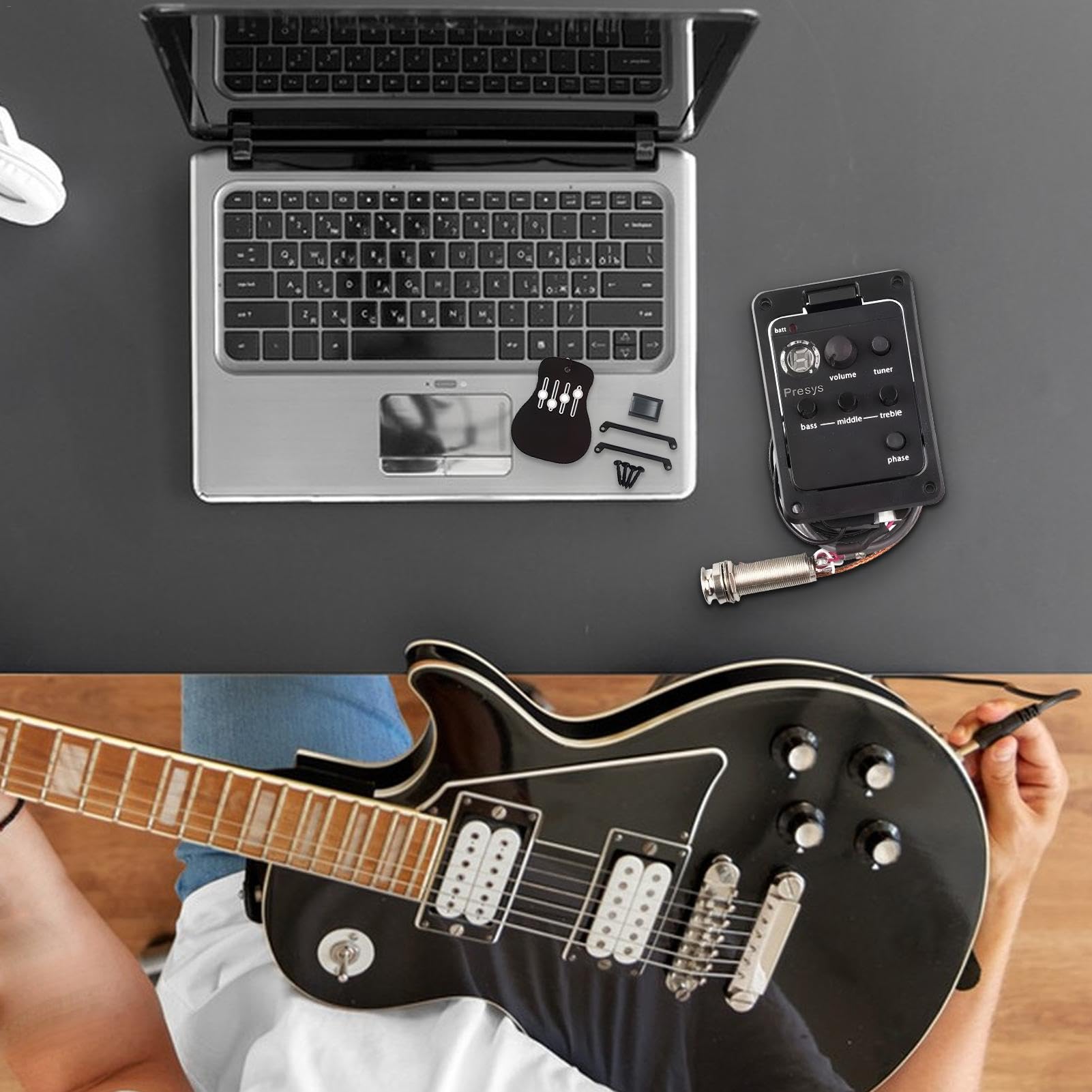 de guitare classique, de préampli acoustique, transducteur électrique acoustique, égaliseur de préampli de guitare, contrôle du volume, indicateur de batterie faible, guitare en direct