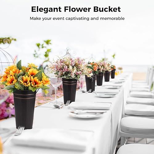 Miniatura 3 de 6 jarrones de metal galvanizado, cubos de metal para flores, florero de flores de 9.8 pulgadas con asas, jarrones rústicos de granja para decoración