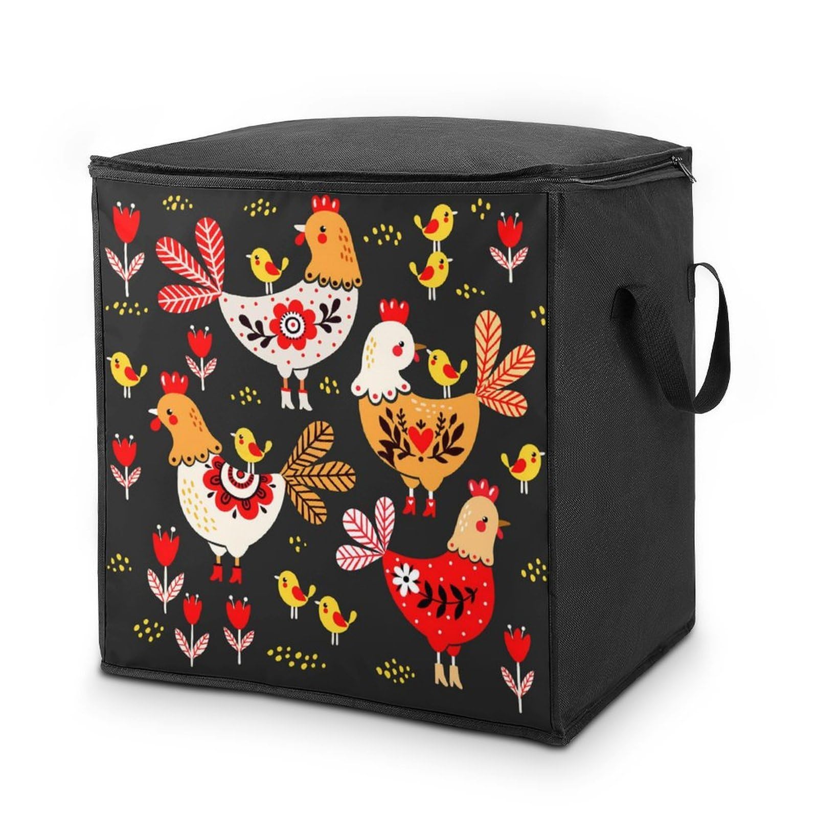 Wlntrophic 70L Storage Bags, Weird Colorful Chicken Storage Box with Lid Zipper And Handles, Clothes Bags for Quilt, Blankets, Bedding