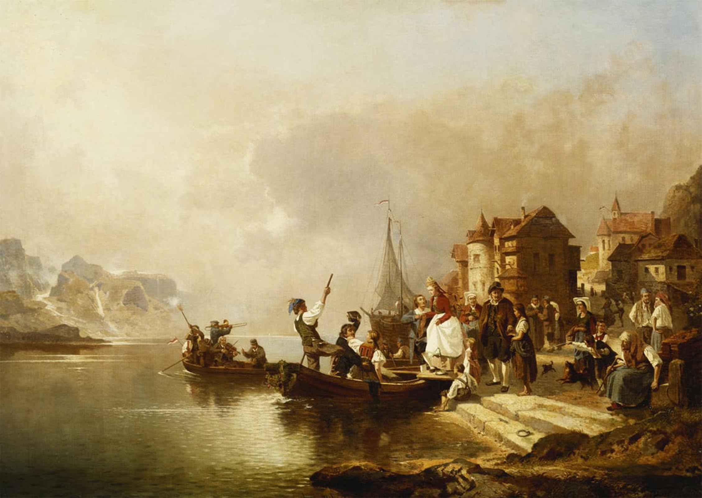 ARTXLXXBN Famous Painting Art Wall Decor Abstract Art Picture a Wedding Party a Boat by Richard Unterberger Animal Pictures for Home Decor 60x90cm