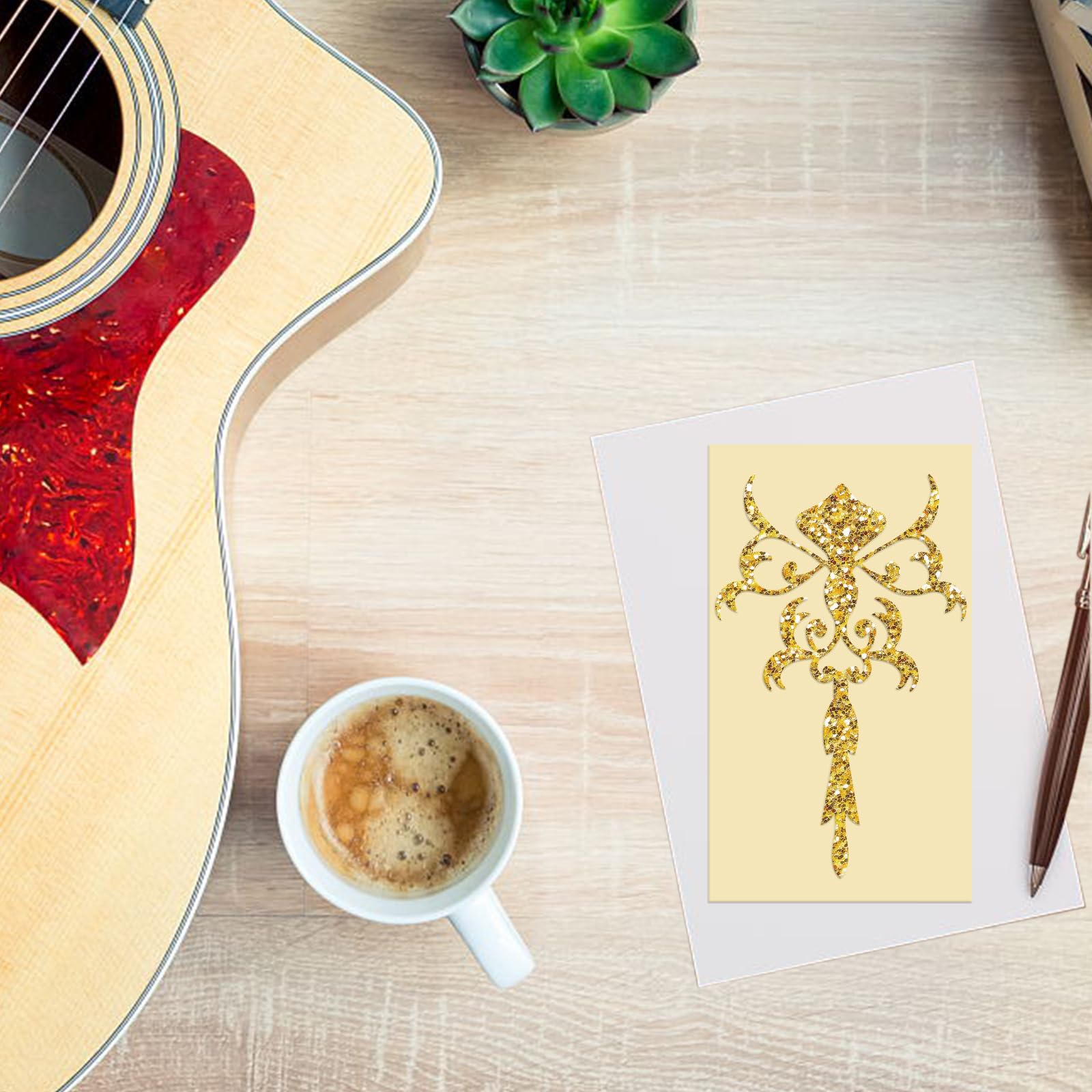 PLIGREAT 2 Pz Testa di Chitarra Adesivi Chitarra Guard Board Adesivi Fai da Te Chitarra Decor Regali Rimovibile Fiore Totem Decalcomanie per Chitarra Acustica Basso Strumento Musicale Shop Supplies