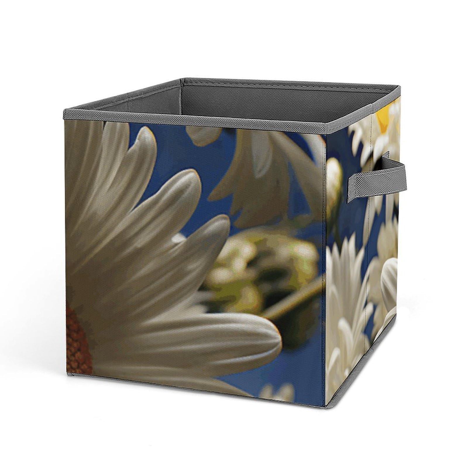 BTCOWZRV Floral Daisy Cube Storage Bins - 11 Inch Heavy Duty Fabric Closet Bins for Shelves, Cube Organizer - Collapsible Storage Boxes with Handle Decorative Clothing Storage Baskets