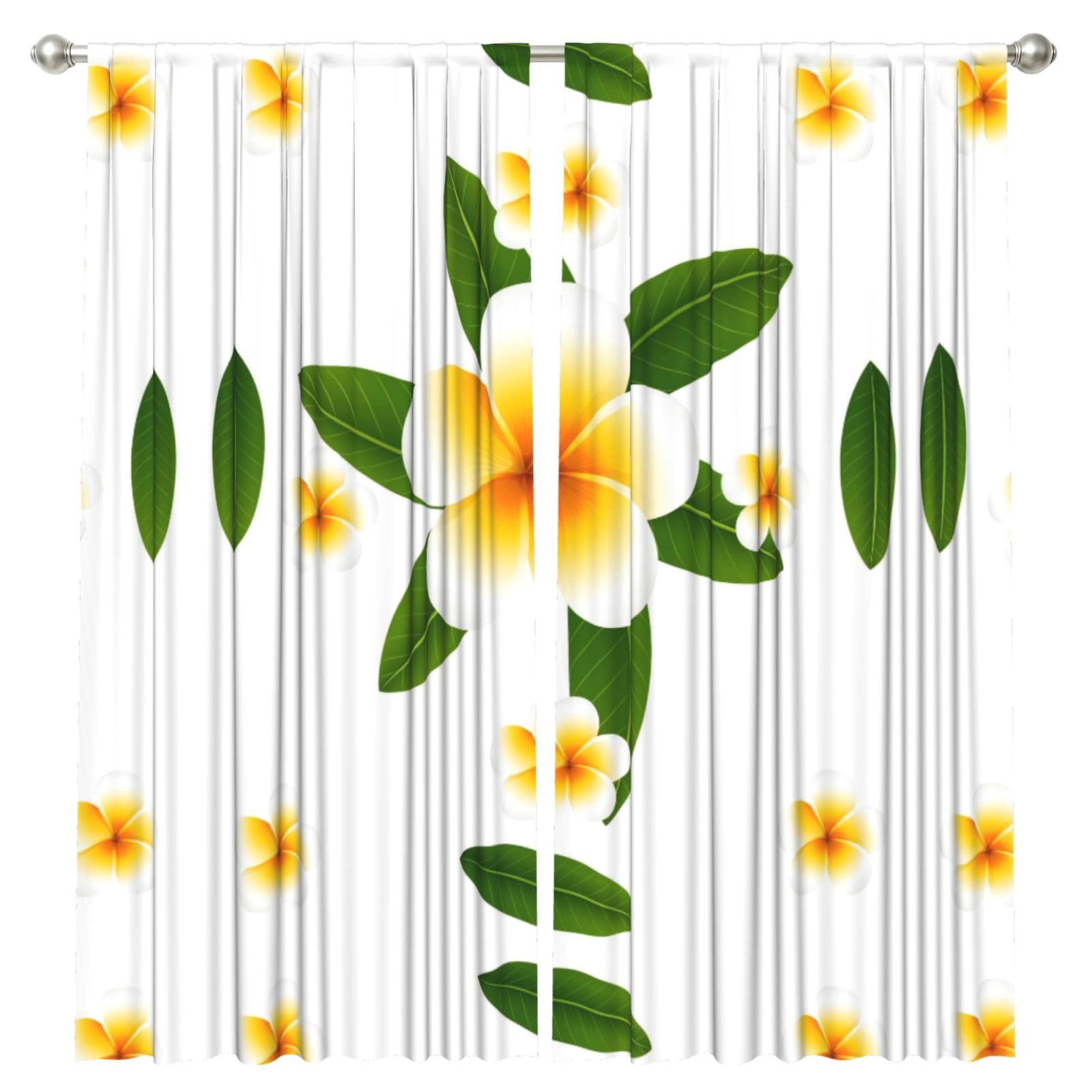 InOmak Seamless Background Design With Plumeria And Leaves, 2 Panels Window Curtains 52 x 84 Inch Blackout Curtains for Living Room Bedroom
