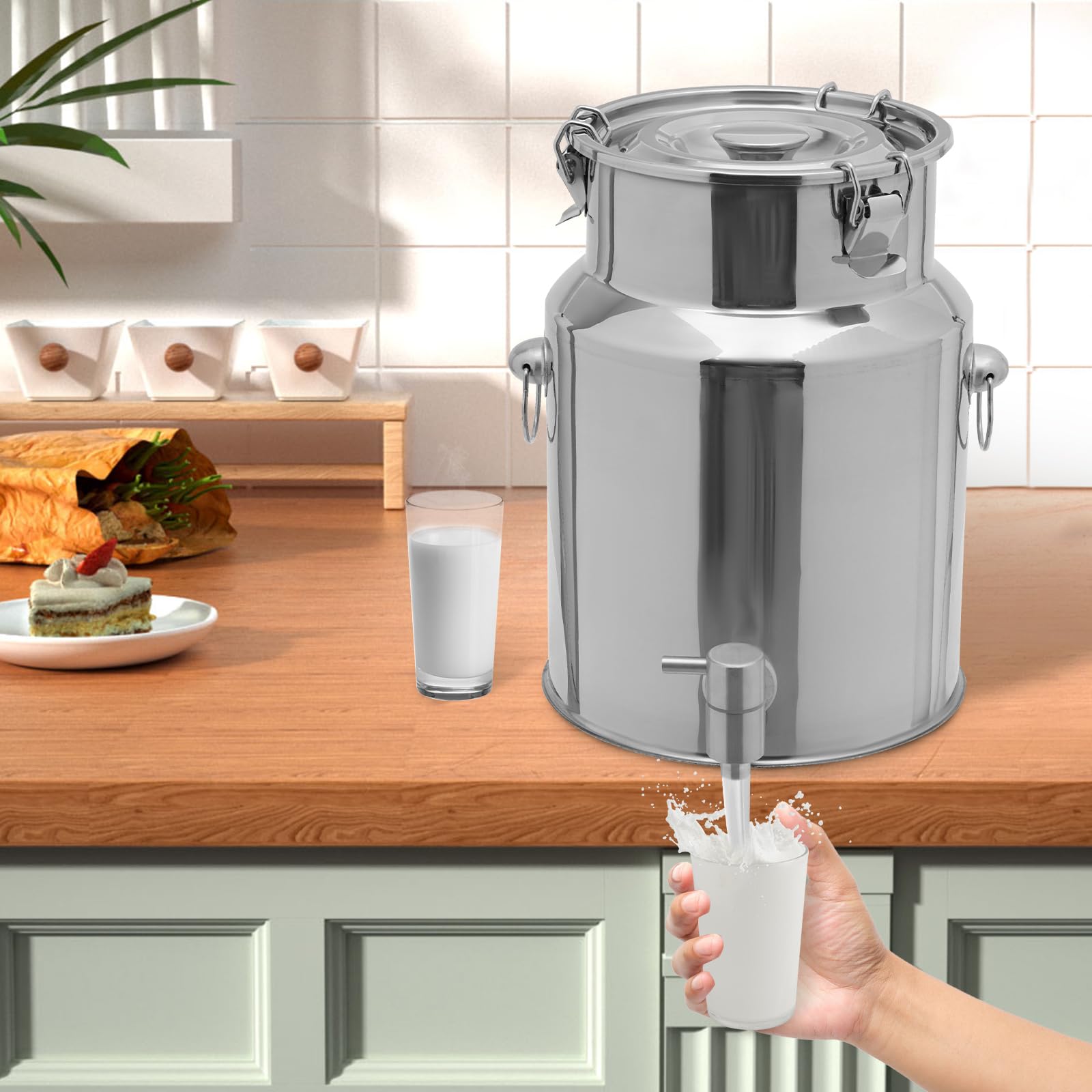 304 Wiadro na mleko ze stali nierdzewnej z kranem, 10 l/2,64 gal, szczelna pokrywka, dozownik napojów do mleka, wina, oleju