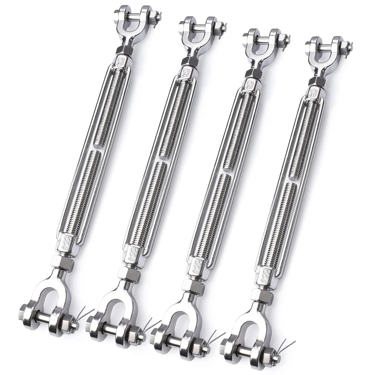 4 Pack Turnbuckle 1/4 M6 304 Stainless Steel Turnbuckle, 1600 lbs Working Load Limit, Jaw and Jaw Turnbuckles for Cables Wire Tensioner, Turnbuckle for Shade Sail, Clotheslines, String Lights