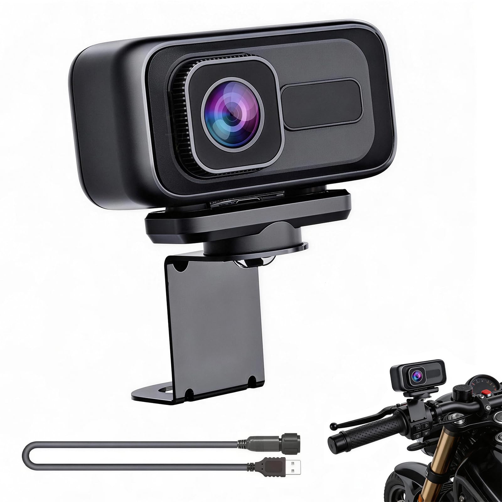 Action Camera portatile, 2K e 120°, grandangolo per moto, Wi-Fi, sensore G, blocco collisione, con IP65, per moto, bici elettriche e sport all'aria aperta