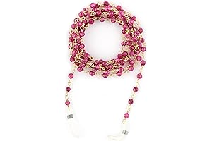 Beaded Glasses Chain for Women - Natural Pink Ruby Gemstone Necklace