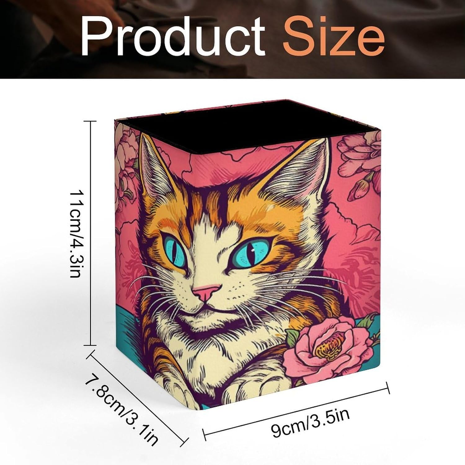 Pop Art Cat Pen Holder Square Desk Organizer for Office Studio image 2