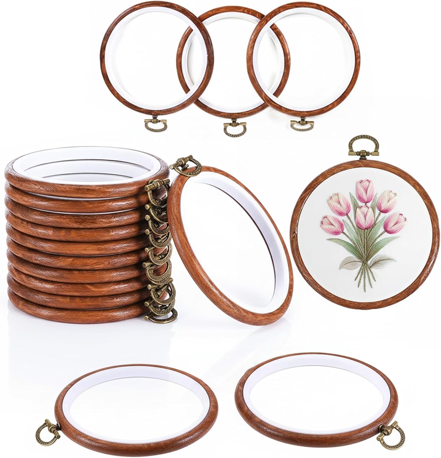 18 Pcs 3 Inch Embroidery Hoops Set, Imitated Wood Round Mini Embroidery Hoops, Adjustable Small Embroidery Hoop for Cross Stitch, Sewing Crafts, DIY Projects, and Display, for Crafting Enthusiasts