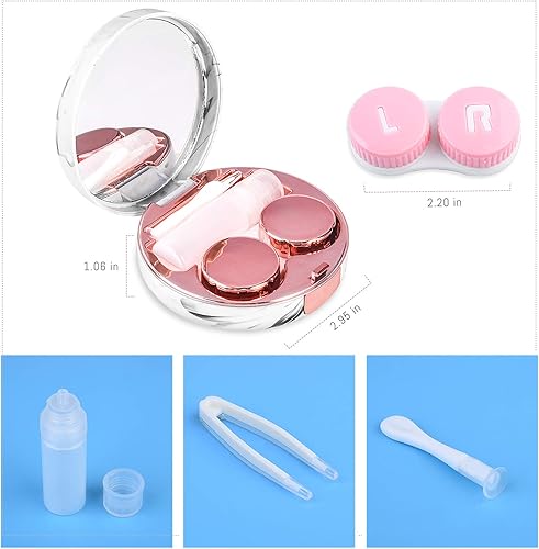 Miniatura 2 de Bonita funda para lentes de contacto, caja de viaje portátil con espejo, pinzas, herramienta removedora, botella de solución para oficina y