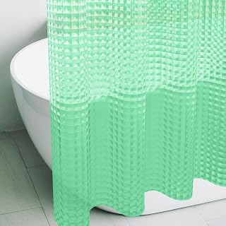 EazzierBath Green 3D Crystal Ice Cube Shower Curtain Liner 72x72 - Waterproof EVA, Weighted Magnets, Rustproof Grommets