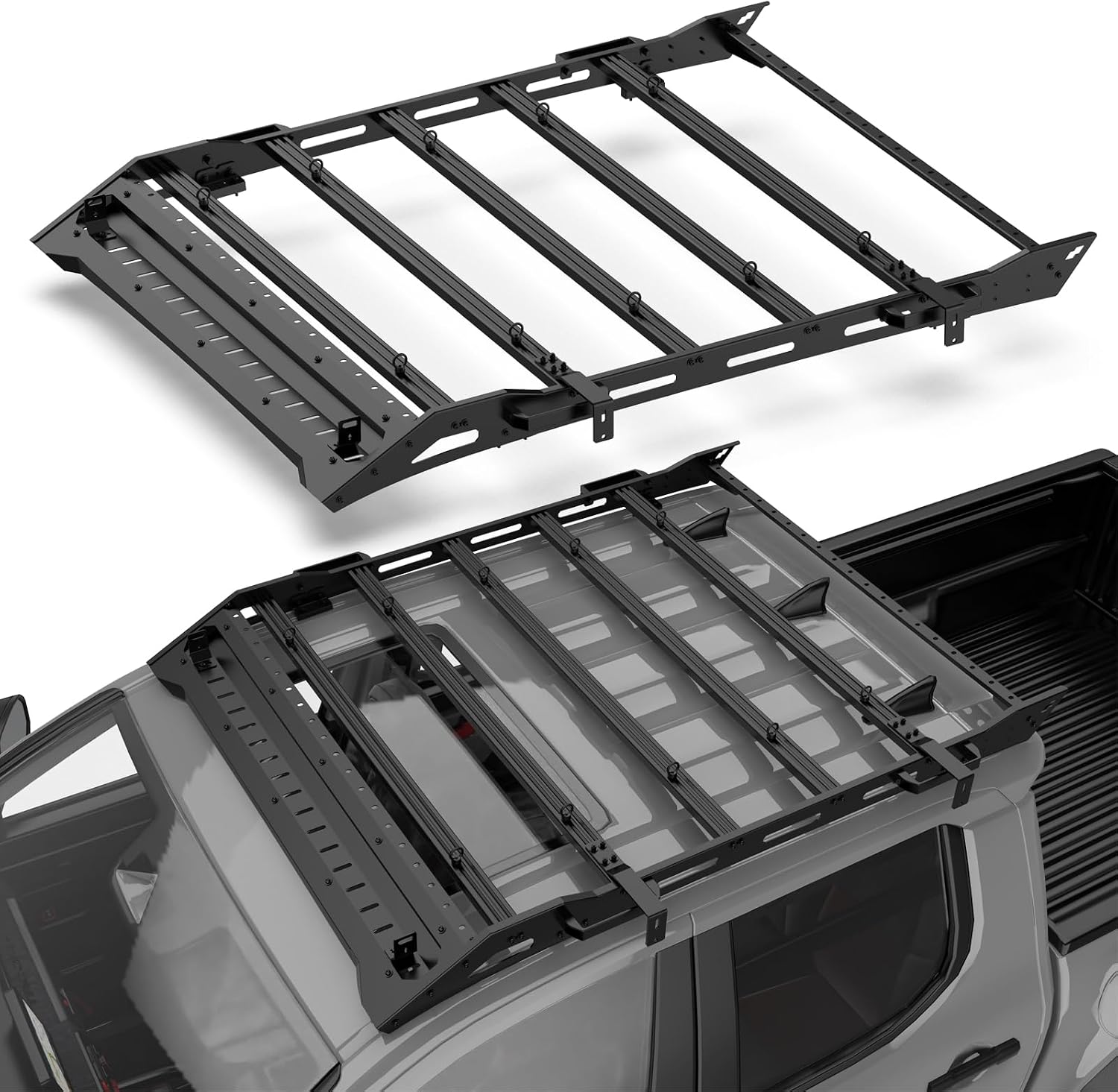 Heavy Duty Roof Rack for (4th Gen) 2024 Toyota Tacoma 4 Door Double Cab, No Drilling Install Top Storage Carrier for Off-Road & Camping Gears