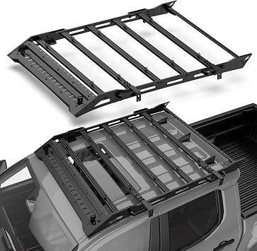 Heavy Duty Roof Rack Compatible with 2024 Toyota Tacoma Double/Crew Cab, No Drill Installation with Aluminum T-Slot Cross Rails, Eye Bolts, Side Mount Brackets & Handles