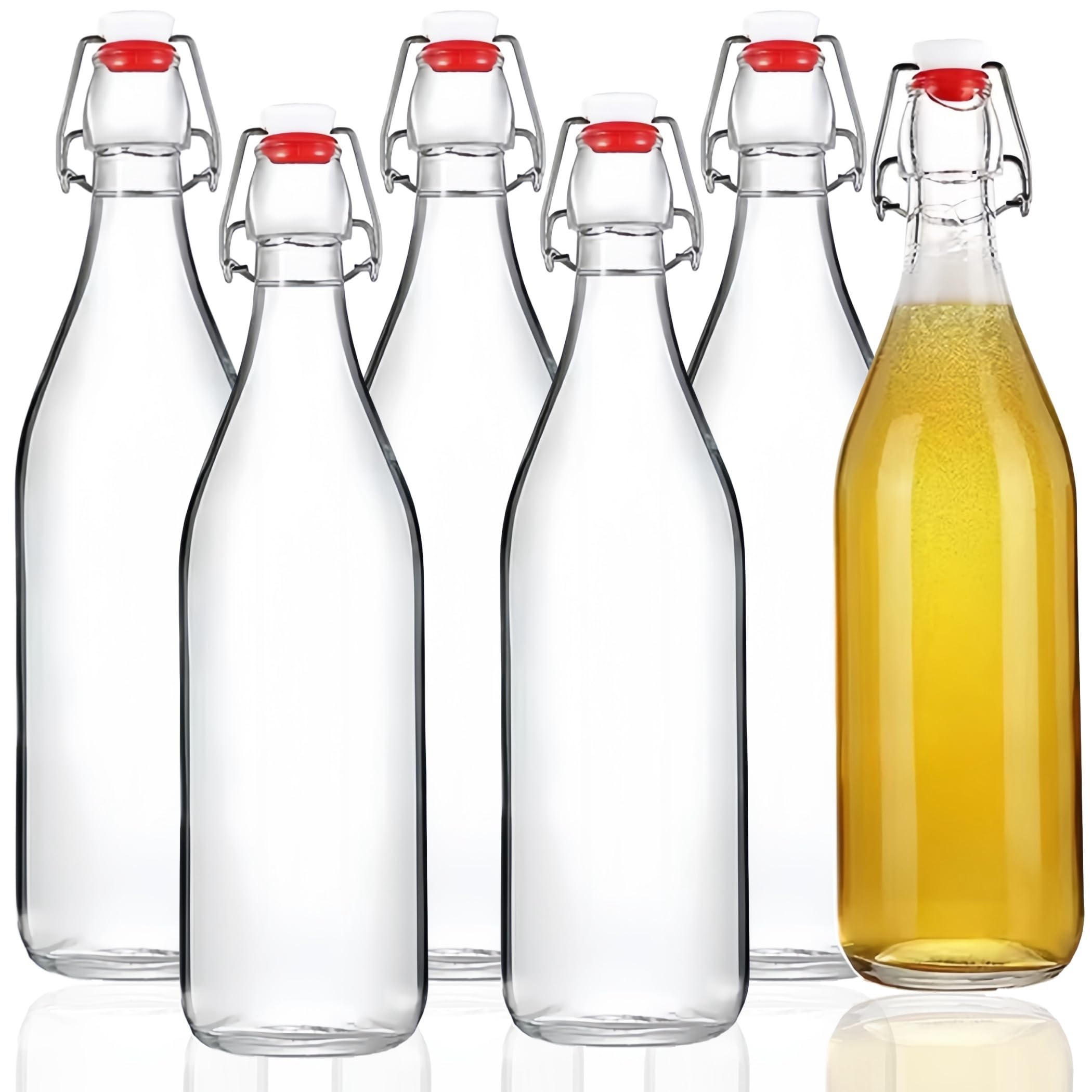 Botellas de vidrio con tapa abatible, 6 botellas de cerveza de vidrio transparente de 500 ml para bebidas, aceite, vinagre, cerveza, agua, refrescos, segunda fermentación