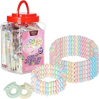 Fresh Finest Novelty Candy Mix - 54-Count Bulk Candy in a Jar. Includes 18 Candy Bracelets, 18 Candy Necklaces, and 18 Candy Rings, All Individually Wrapped.