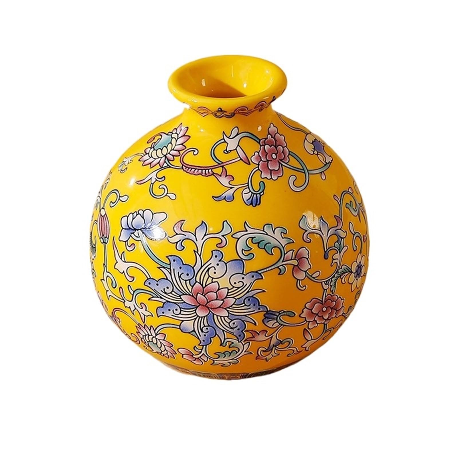 Flower Vase Small Ceramic Vase For Handmade Elegant Vintage Painting Enamel Glazed Porcelain Decorative Vases For Office Home(Yellow-A)