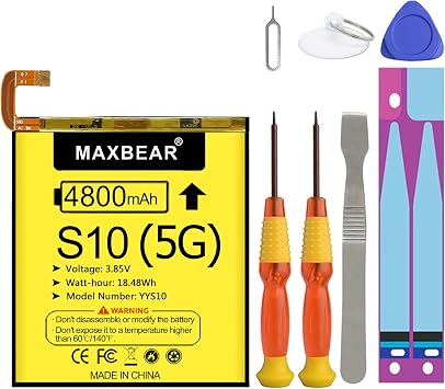 MAXBEAR Galaxy S10 5G Battery, (Upgraded) 4800mAh 3.85V Li-Polymer Replacement Battery EB-BG977ABU for Samsung Galaxy S10 5G SM-G9770 SM-G977U SM-G977B SM-G977N with Repair Tool Kit