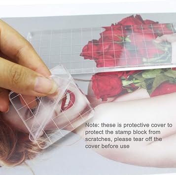 10 Pieces Stamp Blocks Acrylic Clear Stamping Blocks Tools with Grid Lines for Scrapbooking Crafts Making