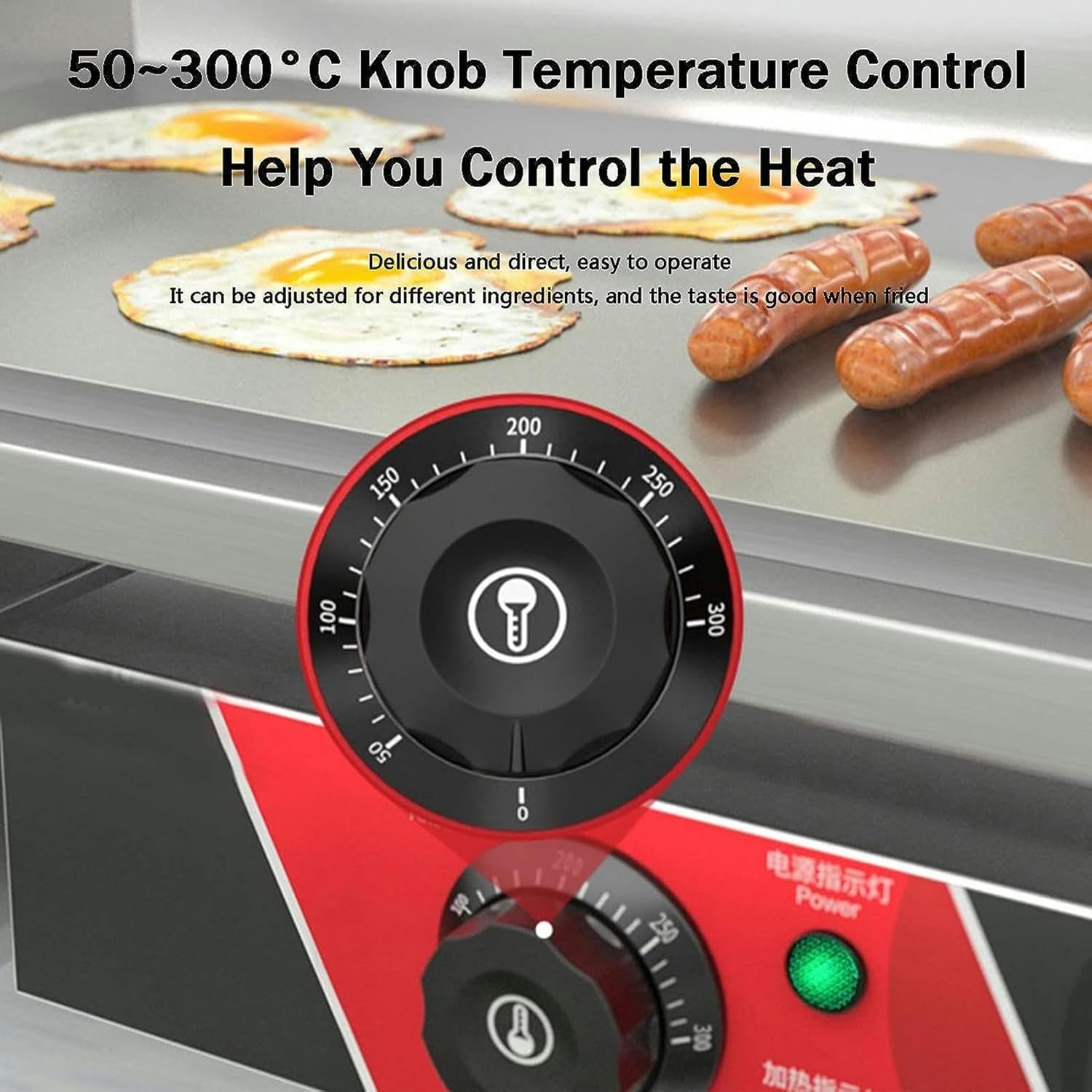 Commercial Large Electric Countertop Flat Top Griddle, Non-Stick Restaurant Teppanyaki Grill Kitchen Grill Counter Adjustable Temperature Control 122°F-572°F for Home Kitchen Barbecue