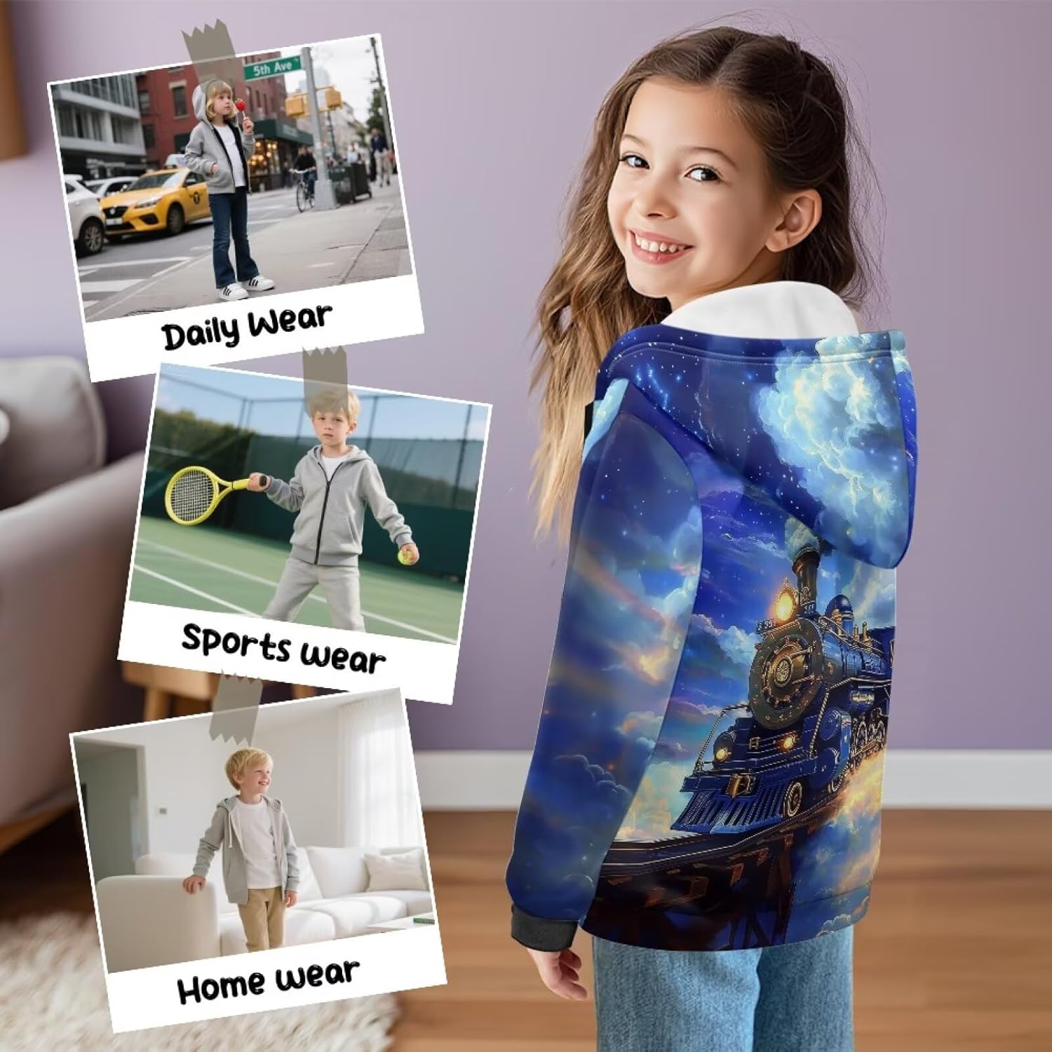 Uourmeti Zip Up Jacket for Boys Soft Plush Lined Hoodies Graphic Zipper Sweatshirt Age 6-16