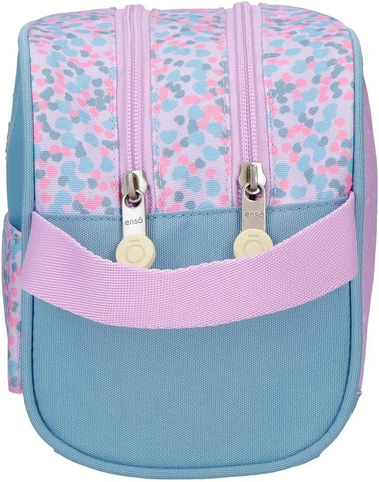 Enso Cute Girl Pencil Case Round, Berry, Neceser Dos Compartimentos Adaptable, Makeup bag