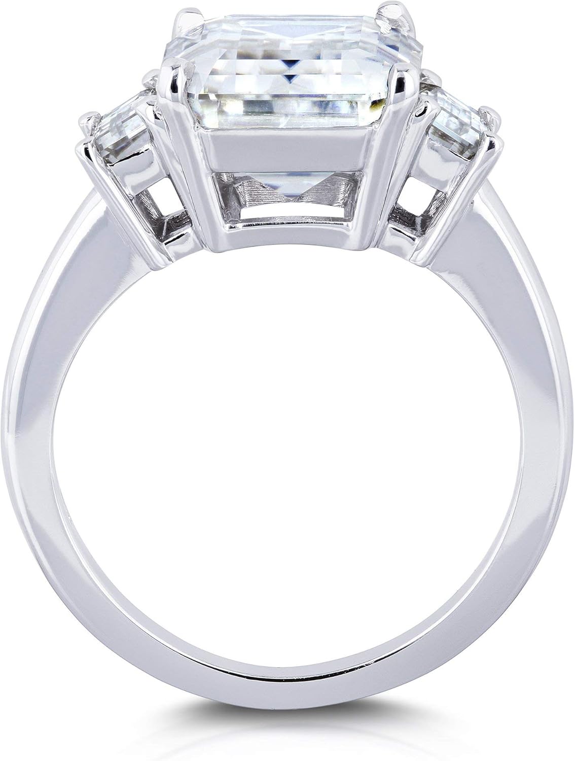 Kobelli 5 1/2 Carat TGW Three Stone Emerald Cut Moissanite Statement Engagement Ring in 14k White Gold - Image 5