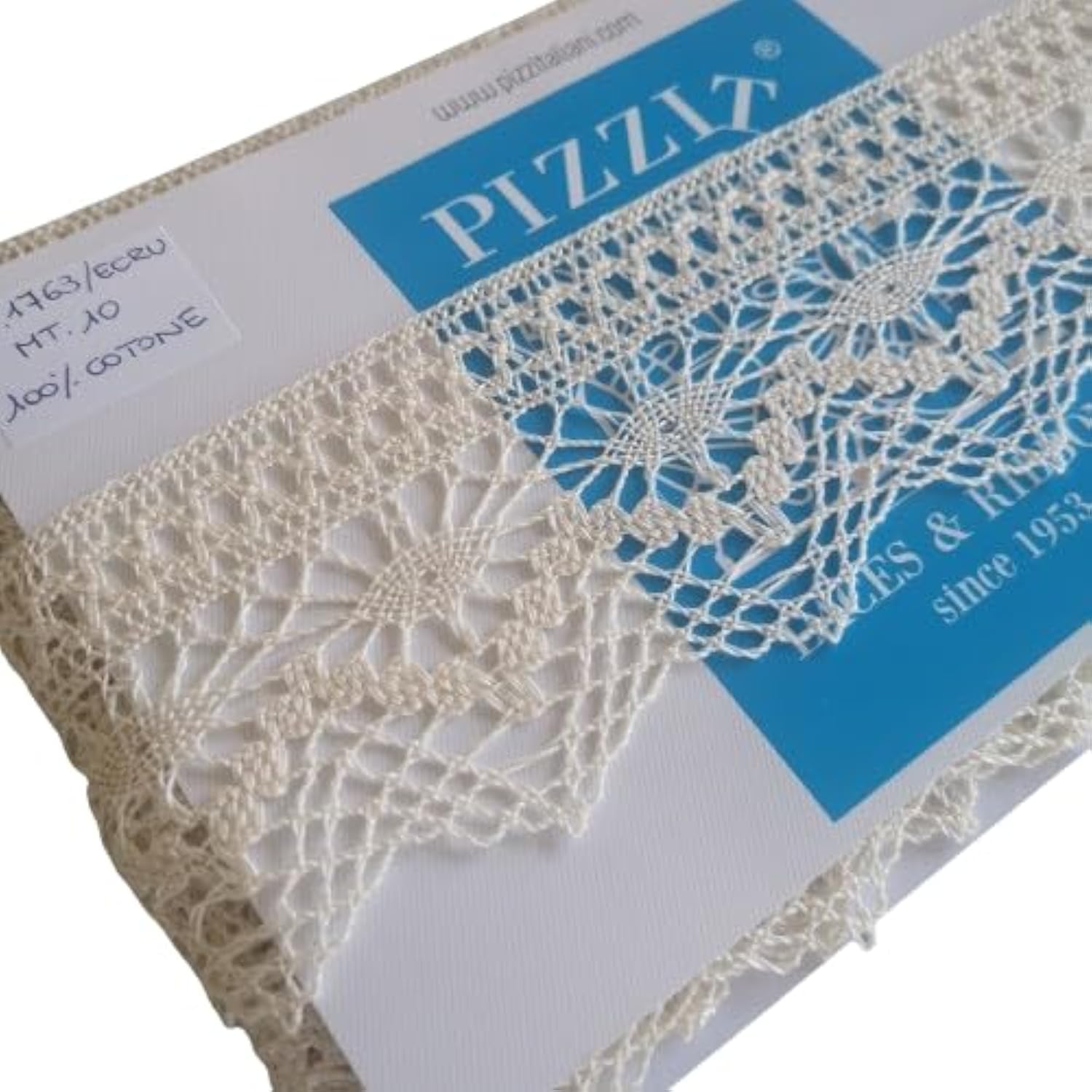 PIZZITALIANI Pizzo al metro – Nastro Pizzo BEIGE, Altezza 6,5 cm x 10 m, Made in Italy, Passamaneria per tessuti, Pizzi e Merletti cotone, Bordo per allungare tende, Art1763