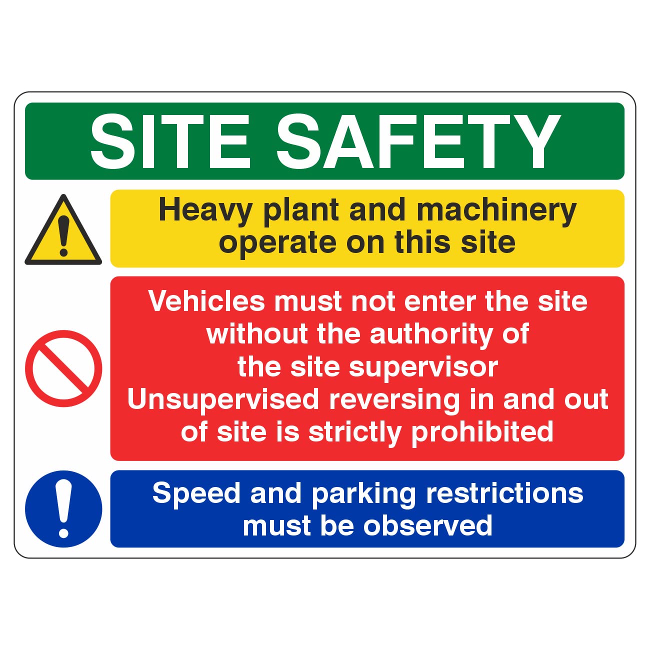 Lasting Impressions (Signs) Limited 600X450mm Multi Hazard Site Safety Heavy Plant & Machinery Sign - Large