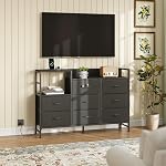 CAIYUN Dresser pour chambre avec 8 Tiroirs de tissus, 52" Grand coffre de tiroirs avec sortie de puissance, TV Stand avec étagère de rangement, Console Table pour entrée Hallway, Organisateur de rangement pour salon, Noir