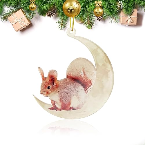 Adornos de animales sentados en la luna para árbol de Navidad, colgante de bosque colgante de acrílico doble impreso para decoración del árbol de