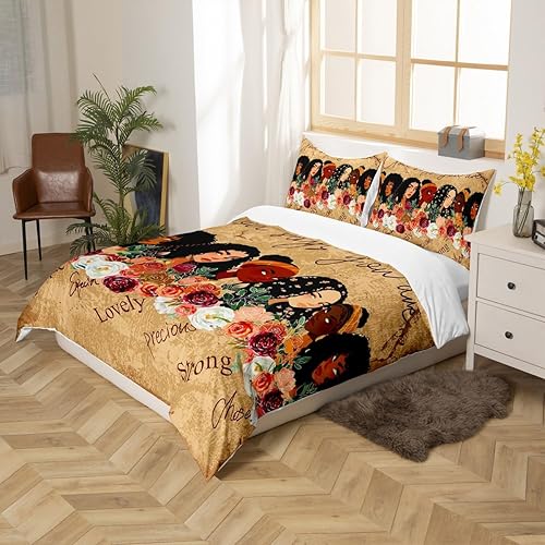 Miniatura 5 de Juego de funda de edredón con temática africana, tamaño Queen, con citas inspiradoras florales, 3 piezas para niñas, adolescentes, decoración de