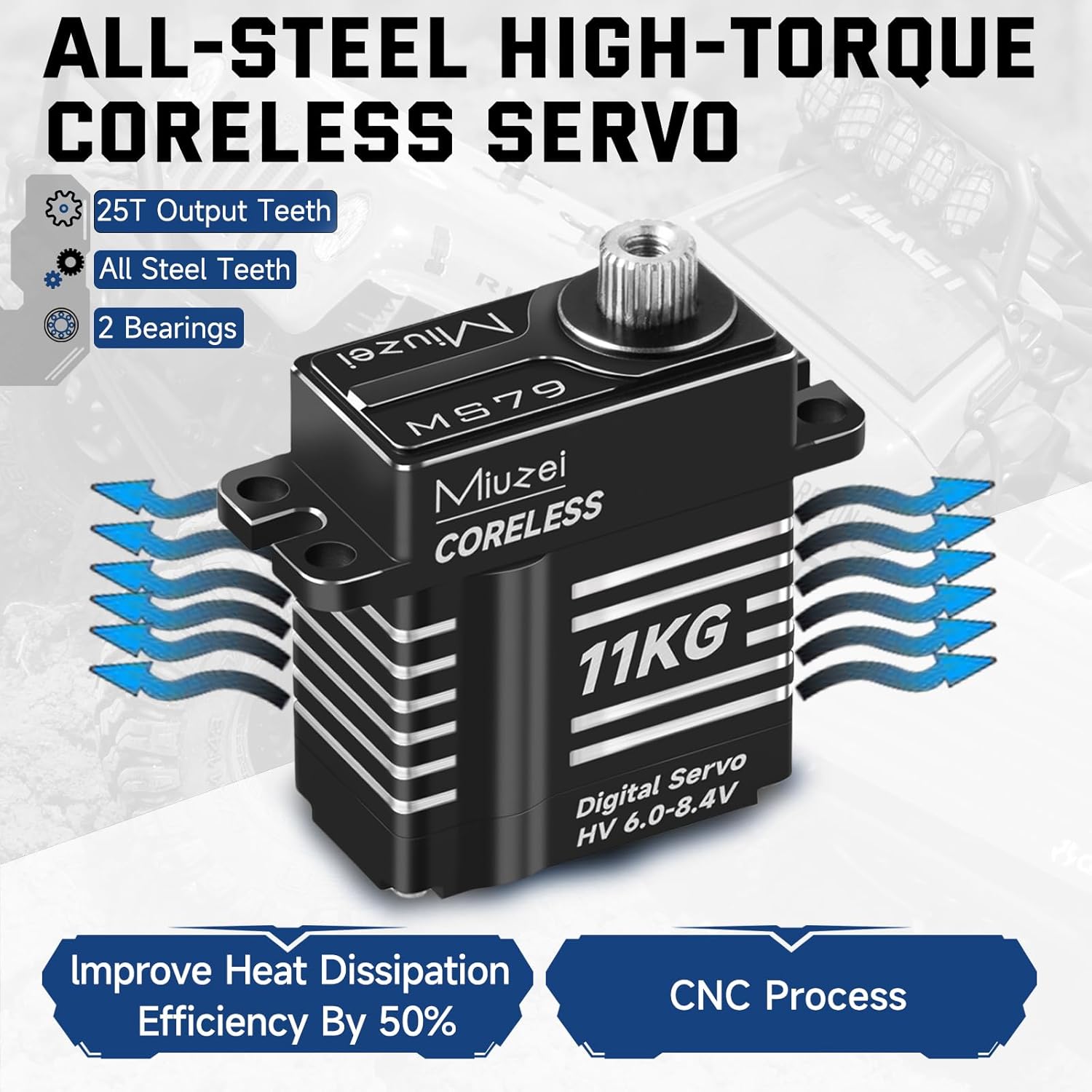 Miuzei 11kg High Torque Coreless Micro Servo, Metal Gear RC Servo Motor with Mount & Horn, Upgrade Parts for 1/18 1/24 RC Crawler Cars (Black)