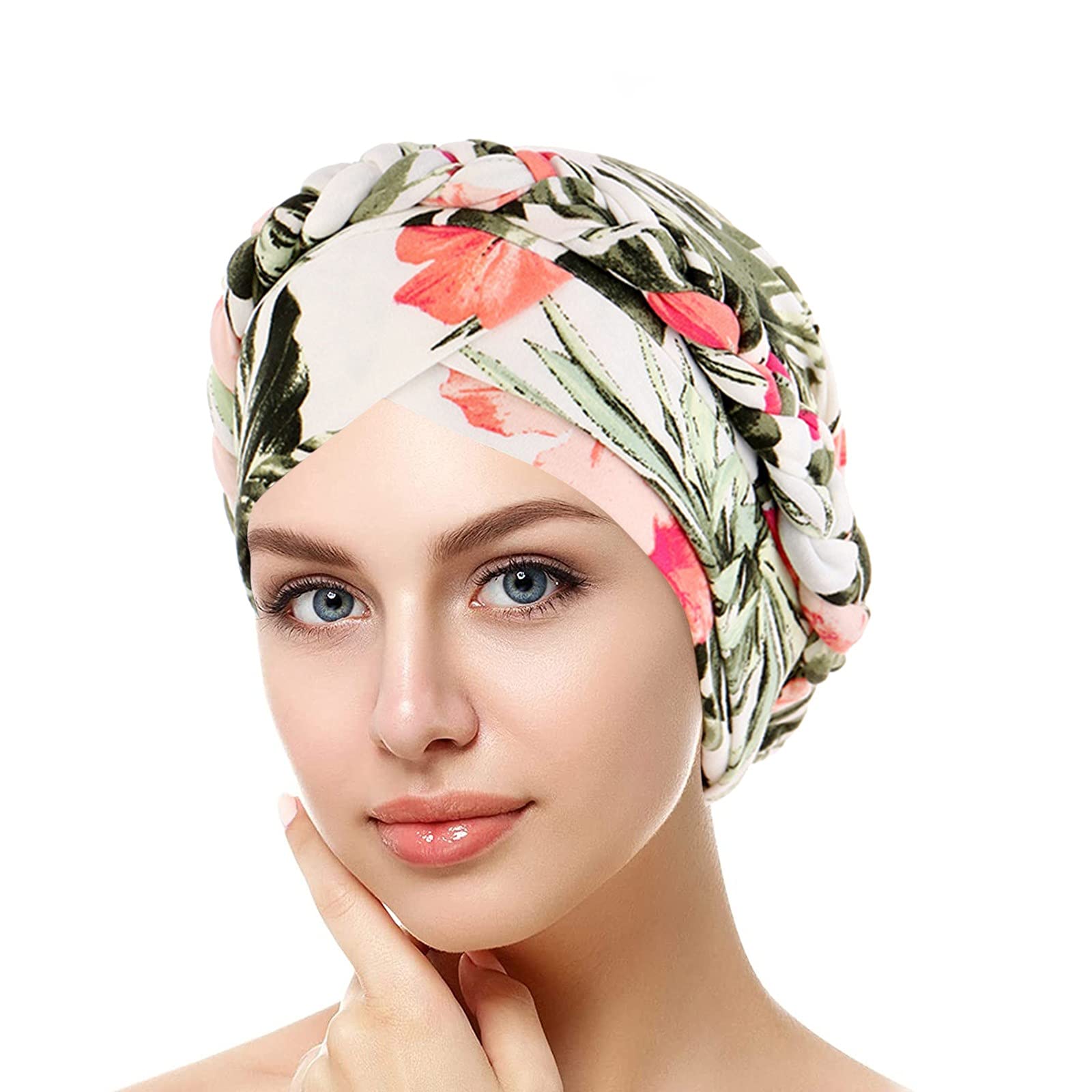 Zhiyao Unisex Green Women's Turban Elegant Flower Headscarf Bandanas Elastic Headband Beanie Hijab Chemo Hat Islamic Headwear Muslim Headpiece Chemotherapy Cap Headwear For Hair Loss Cancer 2023, One Size