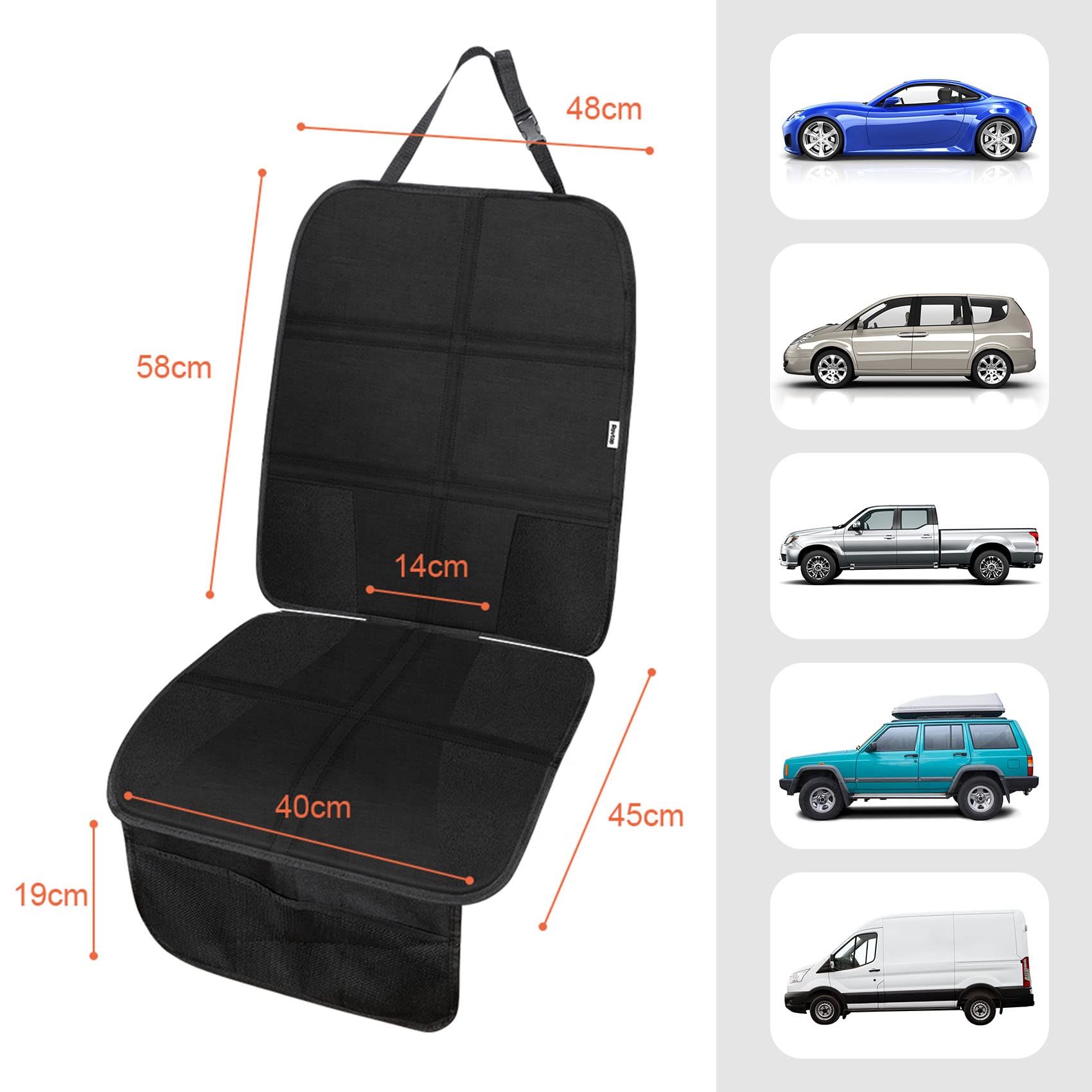 Rovtop - Set di 2 coprisedili universali con Organizer per Bambini e Neonati, Colore: Nero