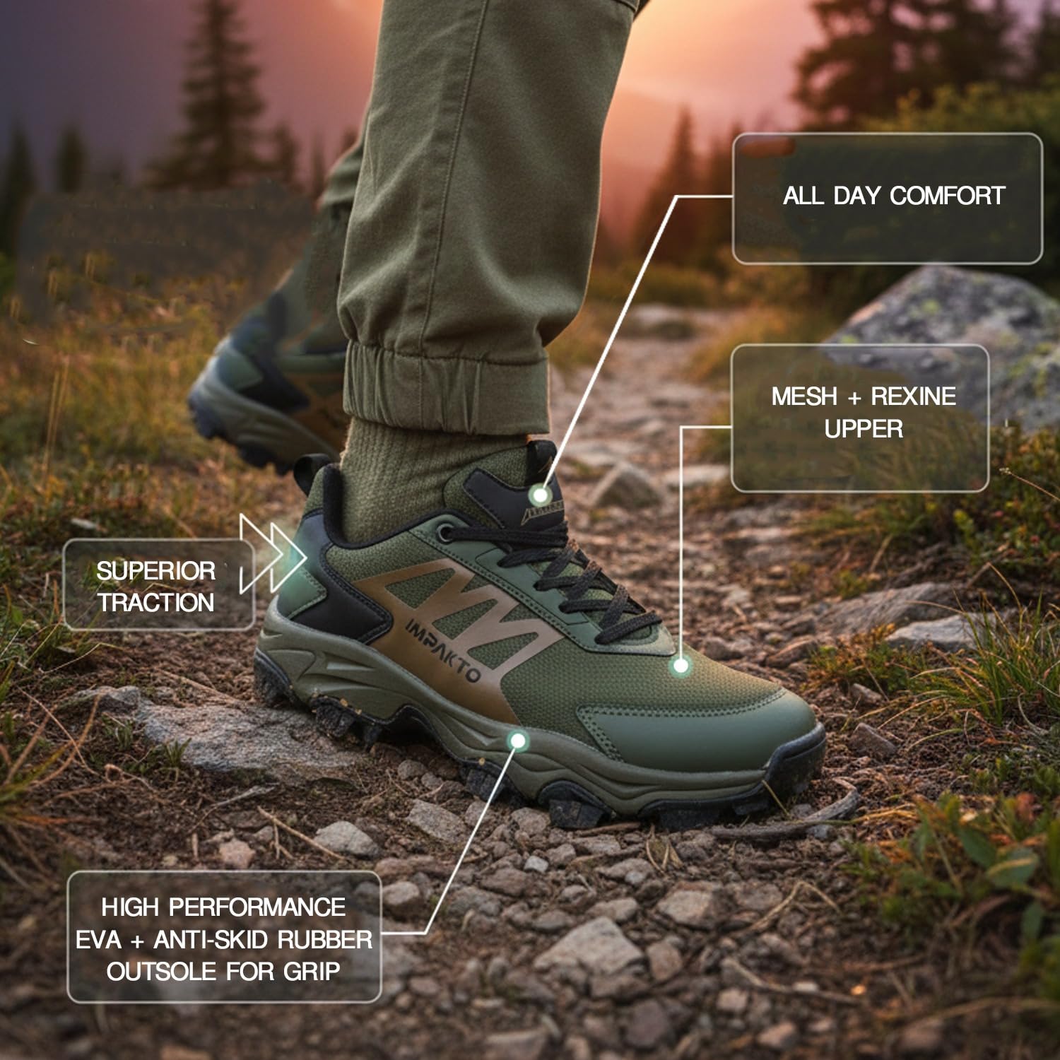 Impakto Mens Edgerunner Rooted Big Toe Box Trekking & Hiking Shoes for Men 3