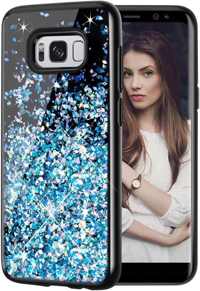 Galaxy S8 Plus Case, Caka Galaxy S8 Plus Glitter Case Starry Night Series Luxury Fashion Bling Flowing Liquid Floating Sparkle Glitter Girly Soft TPU Case for Samsung Galaxy S8 Plus (Blue)