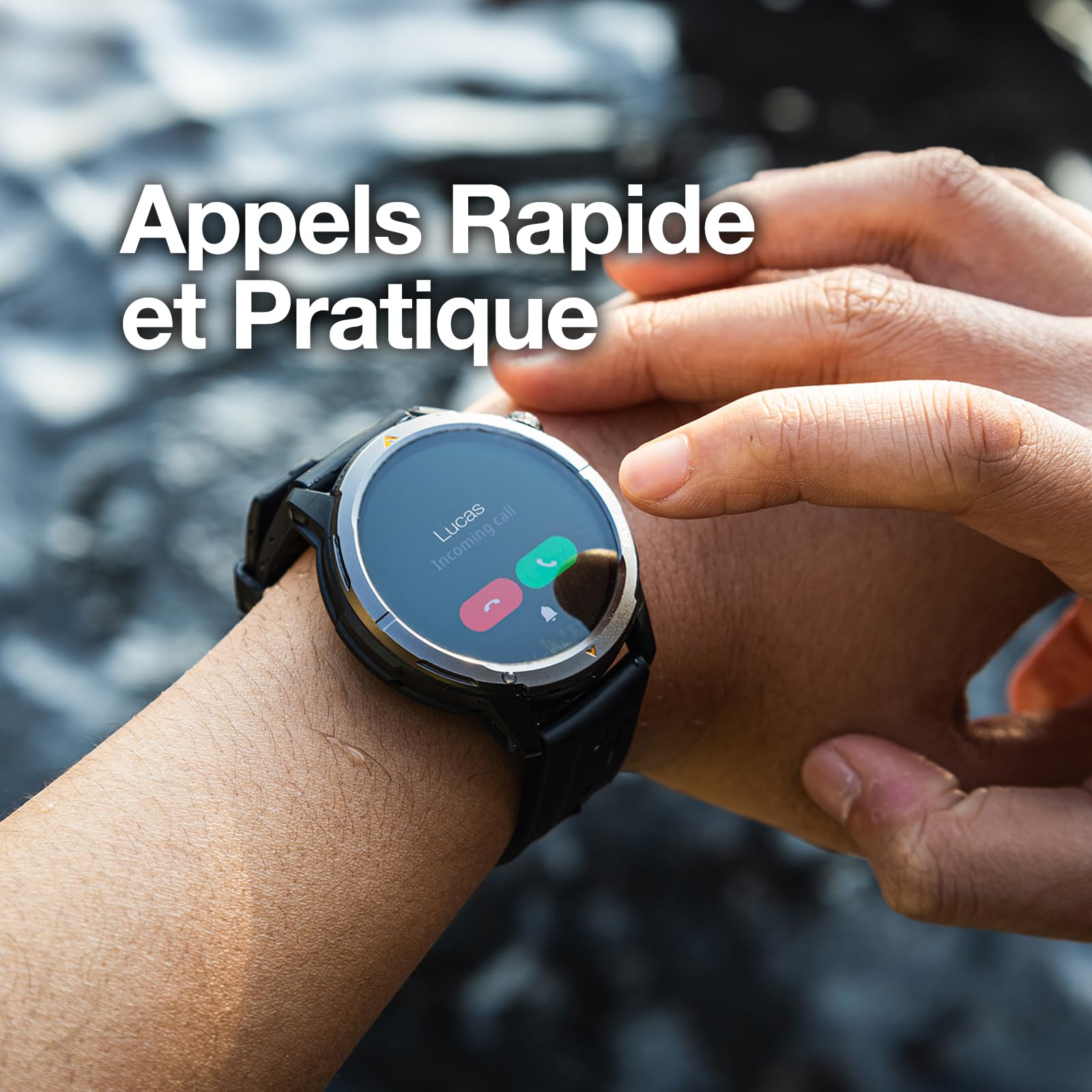 AGM Legion Montre intelligente pour homme avec GPS intégré, montre sportive circulaire 1,43", 5 ATM, appels Bluetooth, batterie 300 mAh pour course à pied et extérieur (Android/iOS) Noir