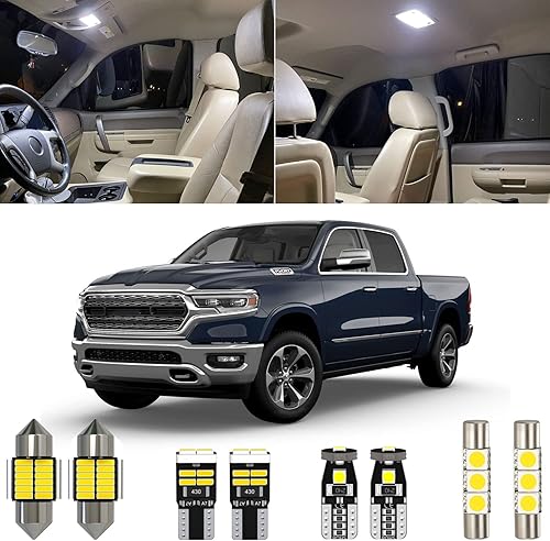 Kit de 12 piezas de luces LED blancas de 6000 K para interior de Ram de repuesto para Dodge Ram 1500 2500 3500 2019 2020 2021, con diagrama de