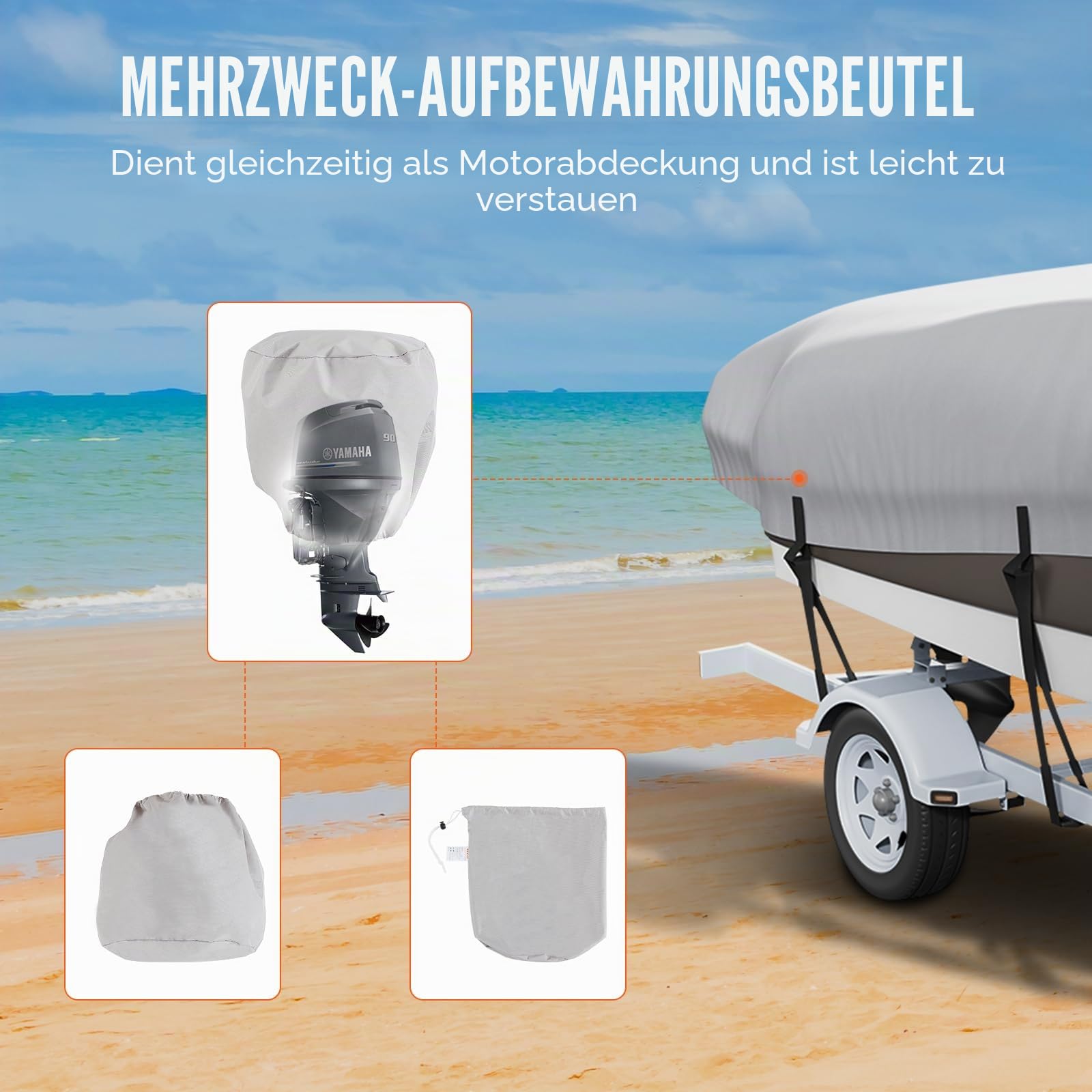 VEVOR Bootspersenning Abdeckplane Bootsplane, 518–579 cm Persenning Schlauchboot 600D Oxford-Gewebe Bootspersenning Abdeckung mit Aufbewahrungstasche 435 x 300 mm, Angelboot Bootsabdeckplane Grau