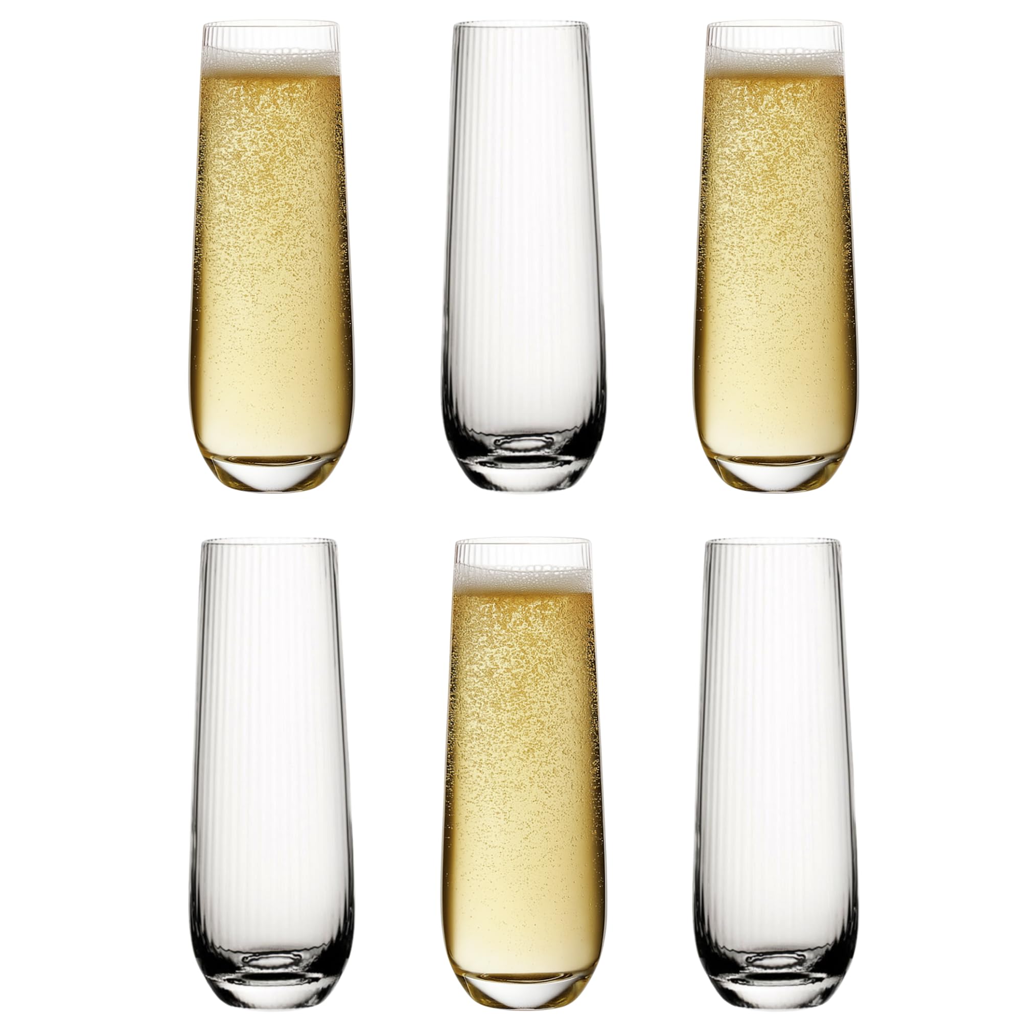 Utopia Hayworth Champagne Flutes 10.5oz / 300ml – Set of 6 | Elegant Ribbed Cut Glass Design | Vintage Style Prosecco & Champagne Glassware | Durable, Dishwasher Safe