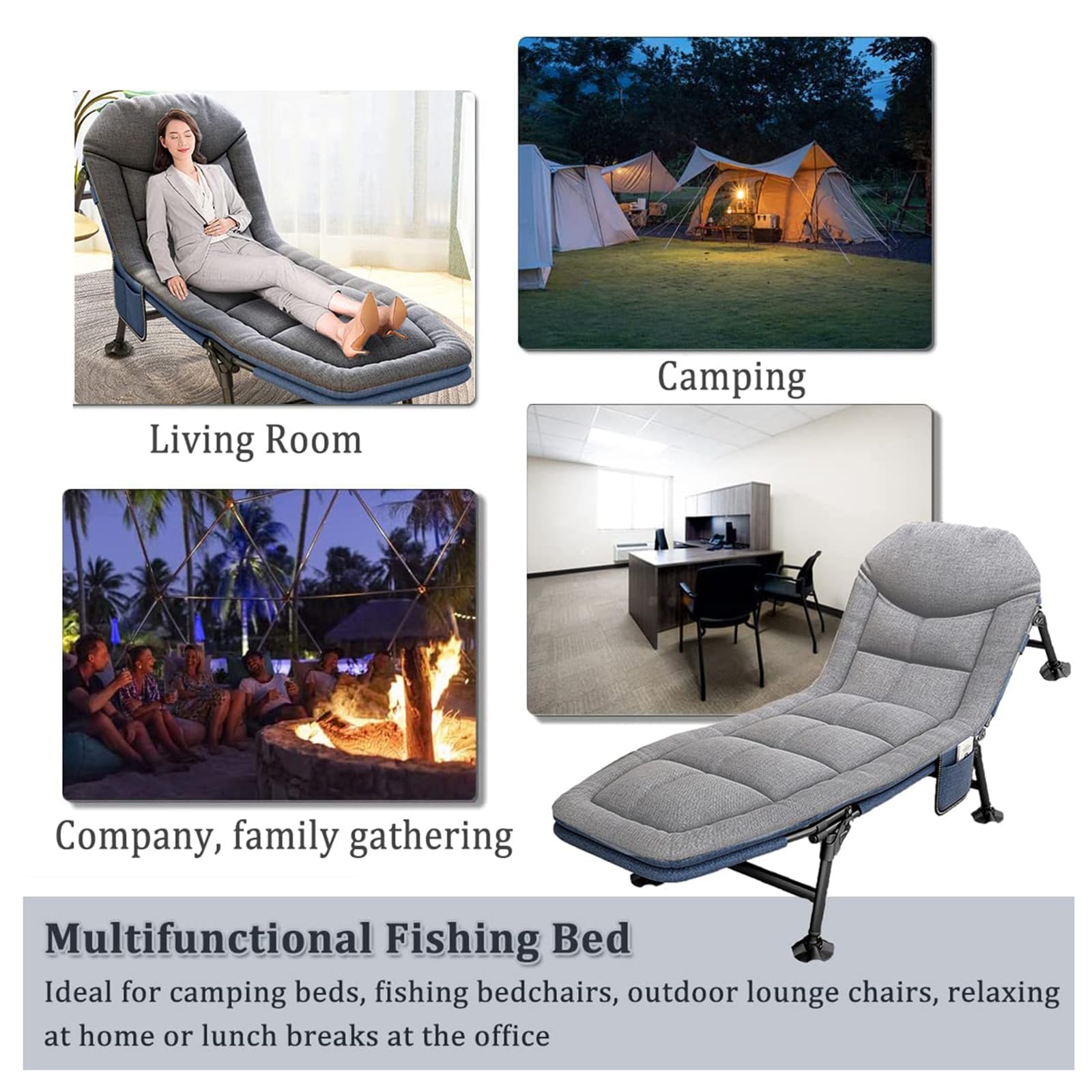 Campingbett mit Matratze, 5-Fach Verstellbar RüCkenlehne, Karpfenliege Feldbett Klappbar XXL mit Seitentasche, bis 160kg, Campingliege Faltbar Leicht für Outdoor Camping Garten