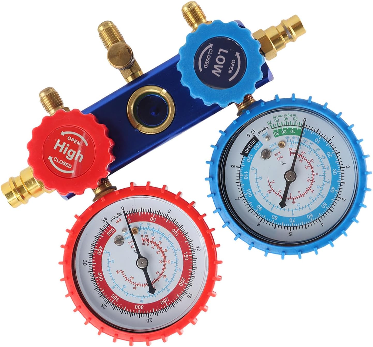 Fafeicy Refrigerant Tool Set Manifold Gauges Valve, Durable Rubber Sheath, Display, HVAC Technicians and Home DIYers