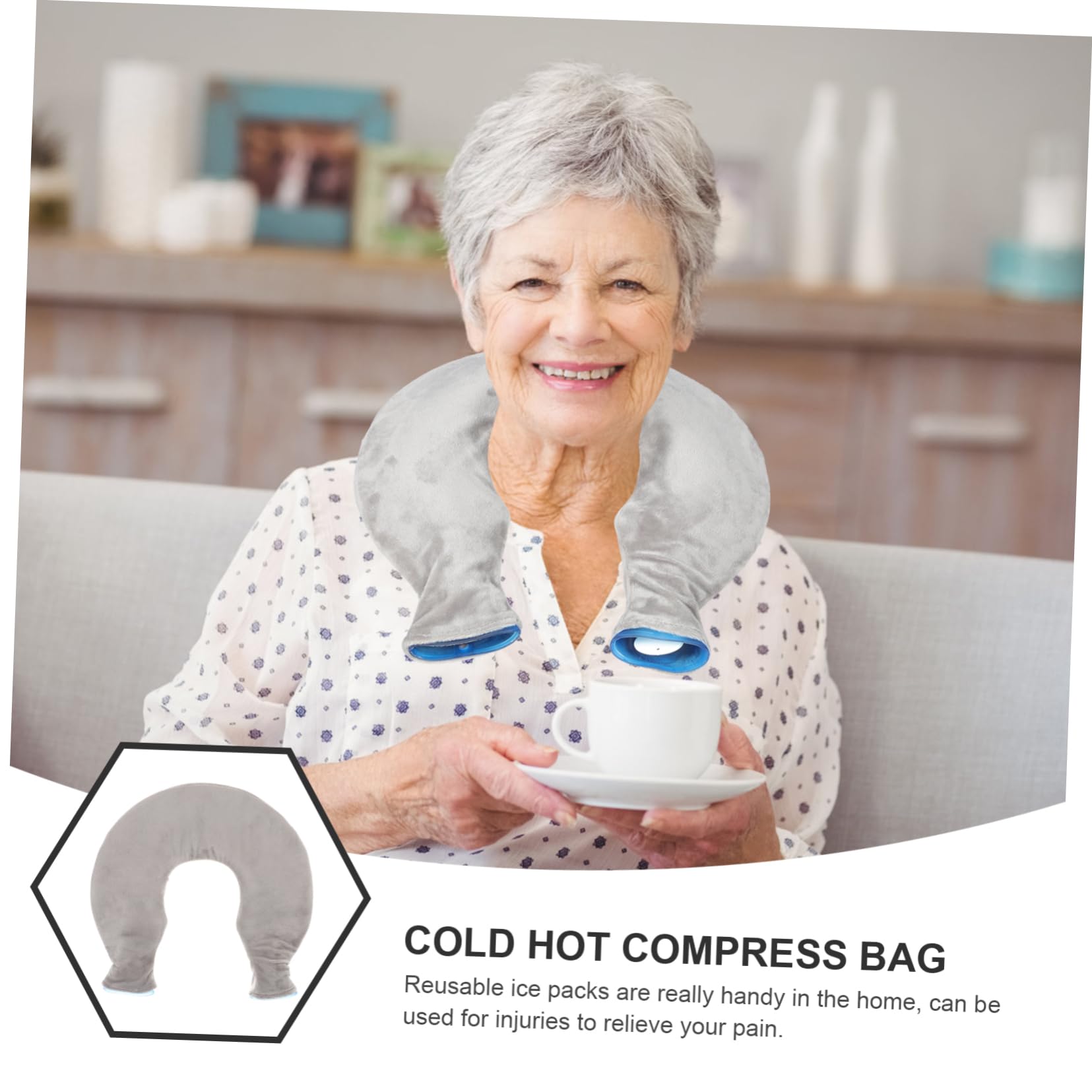 Impacco Freddo Caldo Riutilizzabile a U in Pvc per Collo e Spalle, Borsa Ghiaccio Blu in Gomma e Poliestere per Sollievo e Riabilitazione