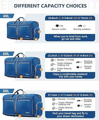 Miniatura 2 de Gonex Bolsa de viaje plegable grande de 40 L, 60 L, 80 L, 100 L, 150 L, con compartimento para zapatos, plegable, ligera, repelente al agua, bolsa