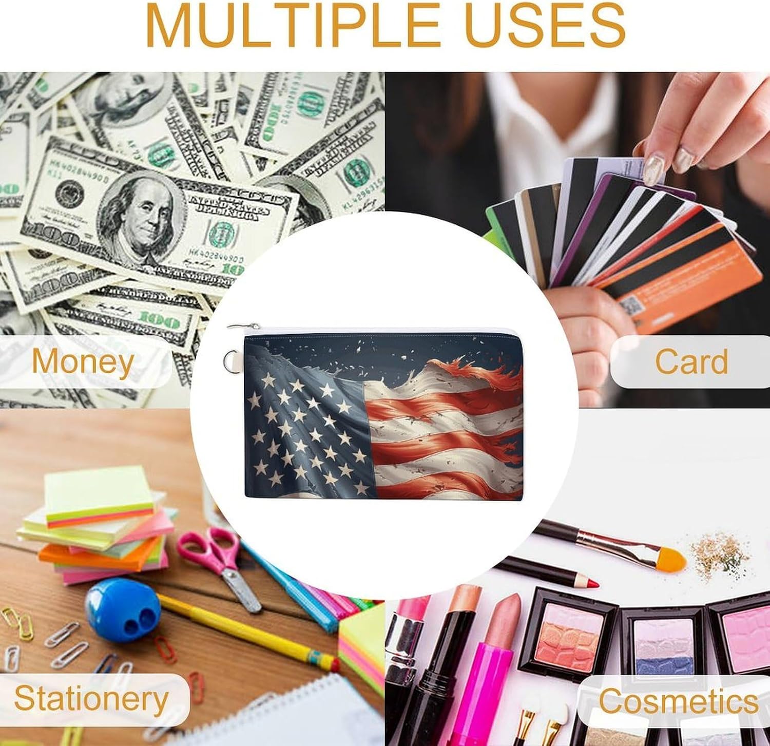 Stars And Stripes Coin Purse with Zipper Canvas Change Pouch Change Holder Lightweight Coin Bag Slim Cute Coin Pouch Travel Small Wallet Mini Portable Cosmetic Bags Change Bag