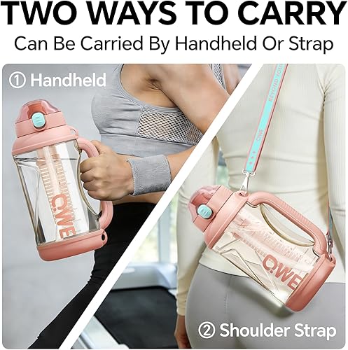 Miniatura 6 de QWE Botella de agua grande de gimnasio para mujer con tapas y popotes y asa, 54 onzas, resistente al calor, reutilizable, sin bisfenol A, botella de