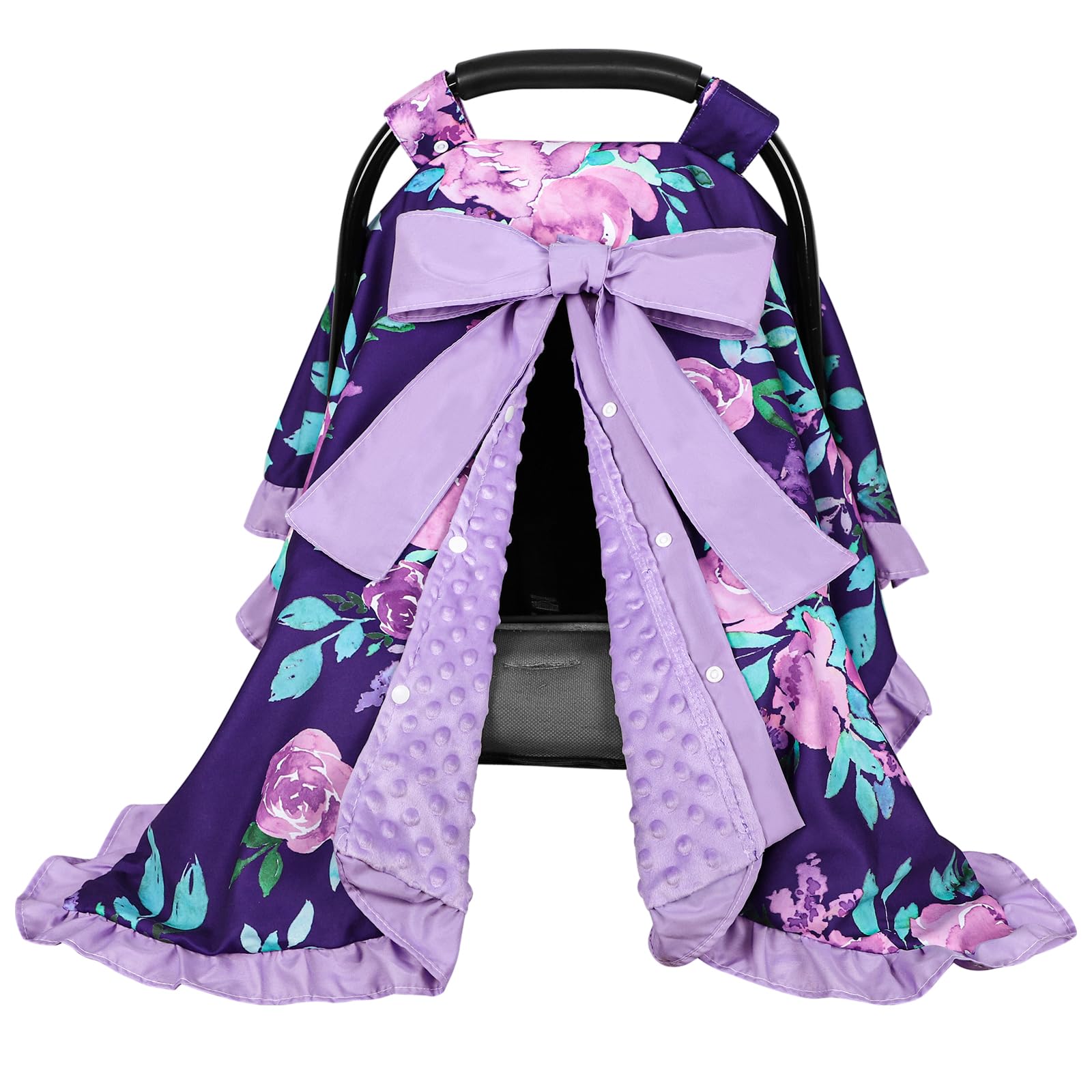 TANOFAR Ruffle Baby Mädchen Autositzbezug, Peekaboo Öffnung Autositzbezug für Babys, weiche und atmungsaktive Babytrage Baldachin, Mehrzweck-Babytrage, lila Blume